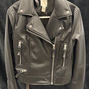 H&M Black Faux Leather Jacket, XS